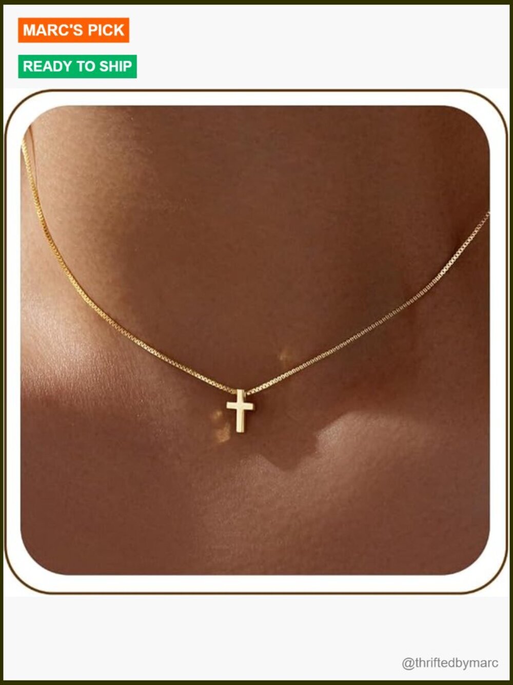 Dainty Gold Cross Pendant Necklace 16in Adjustable Hypoallergenic Non Tarnish